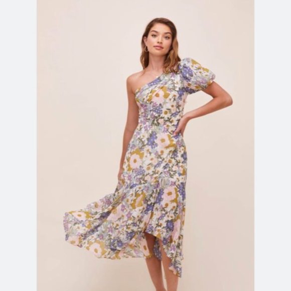 Astr Dresses & Skirts - Astr Off White Metro Santorini One Shoulder Floral Midi Dress Sz 6